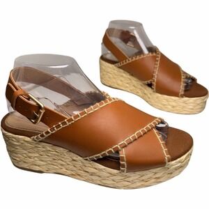 Boden Tan Leather Espadrille Wedge Platform Sandals Slingback Size 8 Summer